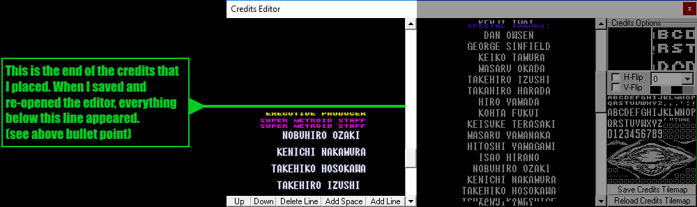 An example of credits where the vanilla credits spontaneously appeared at the bottom when saving